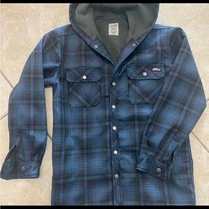 Dickies S hooded blue plaid flannel Jacket Small